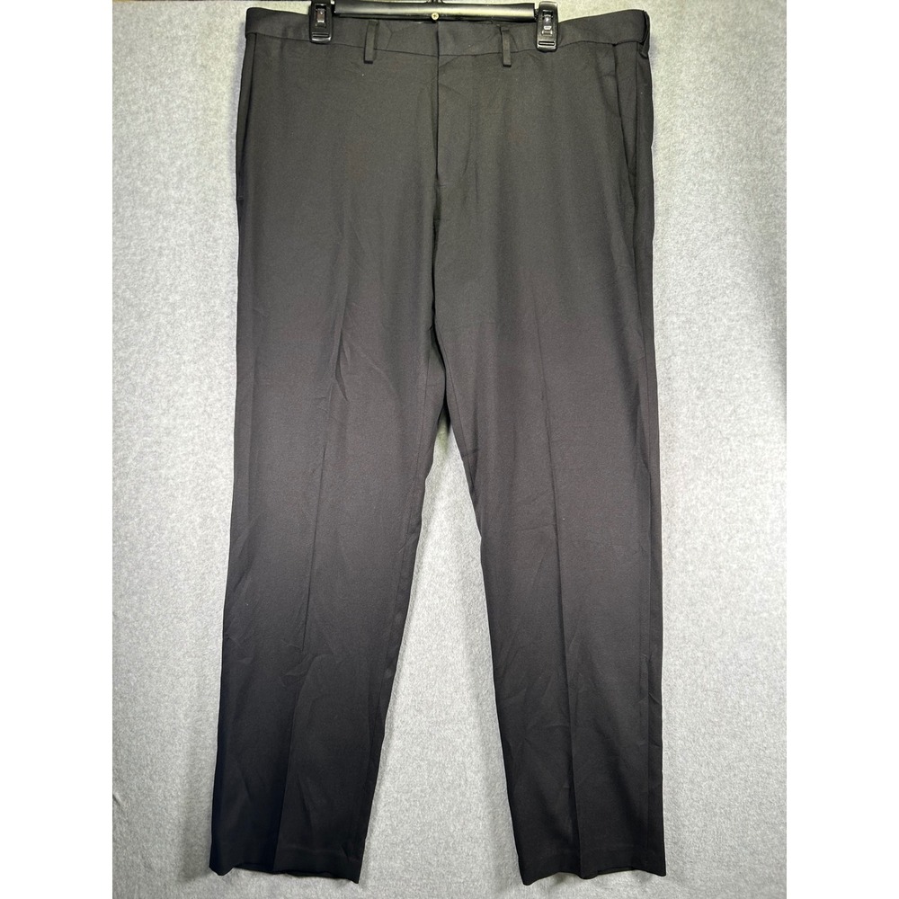Haggar Mens Dress Pants 38x32 Black Straight Fit Flat Front Comfort Slacks